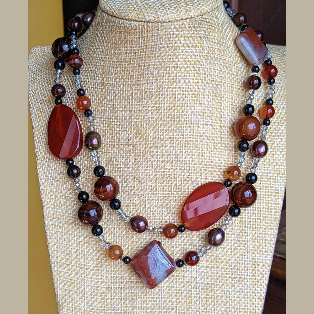 Triple Agate Necklace - Brown - Elements of Desire